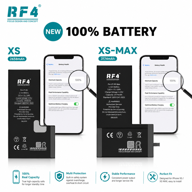 100% Health RF4 Mobile Phone Replacement Battery for iPhone X XR XS XS Max Real Capacity OEM New 0 Cycle