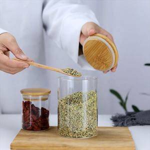Bocaux de conservation en verre cylindriques hermétiques écologiques de 401 à 500 ml avec couvercle en bambou pour aliments, bonbons, logo personnalisé, retour à l'école, minimaliste - Product Image 6