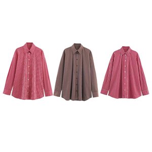 TAOP&ZA Nouvelle <span class=keywords><strong>chemise</strong></span> ample en popeline à rayures à col tailleur et manches longues, style européen et américain, pour <span class=keywords><strong>femme</strong></span>, collection 2025 - Product Image 1