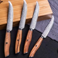 Manche en bois d'olivier AUS-10 japonais acier damas Steakmesser couteau à Steak Damast 4 pièces/6 pièces ensemble avec boîte