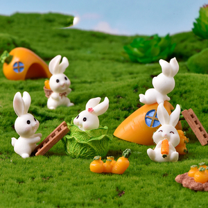 Figuras de Resina de Conejo de Dibujos Animados, Miniaturas de Conejito con Adorno de Zanahoria, Adornos para Decoración de Paisajes, Accesorios para Manualidades - Product Image 3
