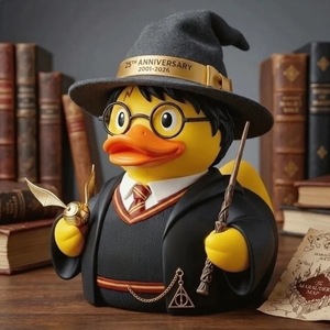 ฟิกเกอร์เรซิ่นเป็ดวิเศษครบรอบ 25 ปี ชุดพ่อมดพร้อมไม้กายสิทธิ์และโกลเด้นสไนทช์ 2001-2026 - Product Image 1