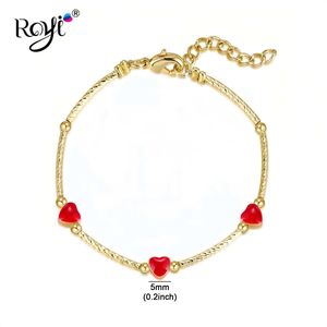 Bracelet tendance en chaîne de corde plaqué or avec 3 breloques en forme de cœur rouge, un cadeau de bijoux mignon - Product Image 2