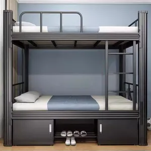 घर के फर्नीचर आधुनिक धातु बिस्तर छात्र डॉरमेटरी अंतरिक्ष की बचत उच्च फुट डिजाइन डबल डेकर बिस्तर धातु