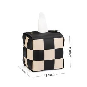Boîte pour la maison Boîte à mouchoirs en damier Porte-papier en <span class=keywords><strong>cuir</strong></span> PU Boîtes à mouchoirs Uchwyt Na Papier Toaletowy <span class=keywords><strong>Boite</strong></span> a Mouchoirs - Product Image 4
