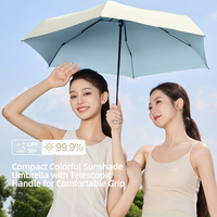 Parapluie de soleil léger à 5 plis et 6 baleines avec poignée télescopique, revêtement coloré, protection UV, personnalisable avec logo d'usine, idéal pour femme, cadeau ou voyage