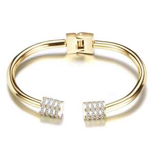 Bracelet tendance pour femme en acier inoxydable plaqué or 18 carats, ouvert, incrusté de diamants de 4 mm, bijou cadeau - Product Image 4