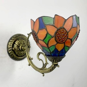 LongHuiJing Traditional Tiffany Flower Dome Stained Glass 1 <b>Light</b> Mediterranean Living Room Corridor Wall Lamp - Product Image 6