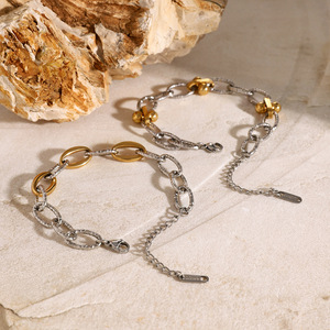Fashion Chain Link Bracelet Gold Silver Color <b>Block</b> O <b>Shape</b> Hammered Texture Women's Jewelry Gift - Product Image 2