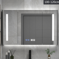 Cermin Dinding Penyimpanan Modern MUBI dengan Lampu LED, Kabinet Cermin Vanity, Rangka Kayu, dan Sensor Gerak Pintar