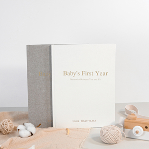 Impresión personalizada cubierta de lino natural logotipo estampado minimalista hitos Peachly Unisex Primer <span class=keywords><strong>Año</strong></span> recuerdo bebé libro de memoria - Product Image 4
