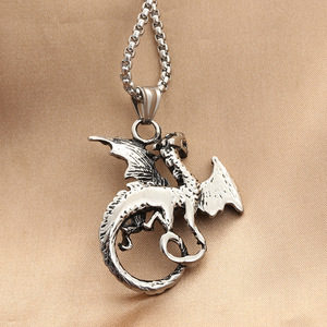 Collier pendentif dragon en acier inoxydable pour homme, style rétro punk, bijoux fantaisie en forme d'animal 280445 - Product Image 2