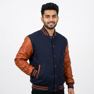 Veste universitaire en laine à motif imprimé avec manches en cuir véritable, style décontracté, coupe-vent, pour club ou équipe - Product Image 1