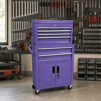 Armoire à outils avec coffre supérieur et double porte, tiroirs en acier verrouillables sur roulettes, rangement pour garage, atelier, réparation automobile