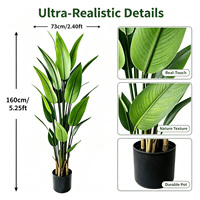 Strelitze artificielle multi-tiges de 160 cm, fausse plante en pot pour la décoration des halls d'hôtel, des bureaux et des atriums
