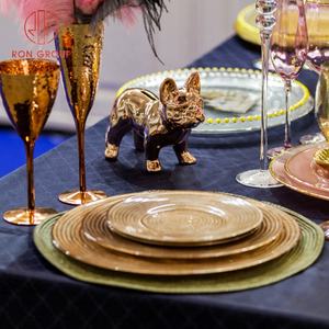 Assiettes de décoration pour mariages, banquets, événements, plats de service de nourriture, assiettes de chargeur en verre doré et argenté, vente en gros - Product Image 3