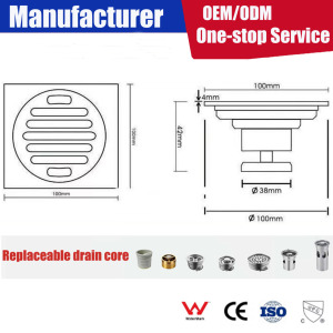 304 thép không gỉ chống mùi sàn cống phòng tắm bồn rửa Lọc cống Stopper drainer tóc Catcher vuông tầng chất thải - Product Image 5