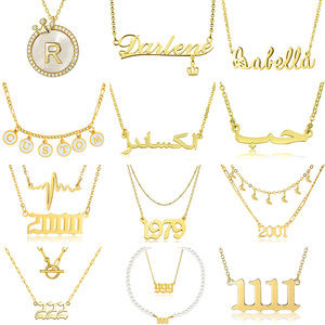 สร้อยคอสองชั้นสำหรับเด็กผู้หญิง,เครื่องประดับสร้อยคอ<span class=keywords><strong>วัน</strong></span>เดือนปีเกิดตัวอักษรฮาโลเจนแผ่นชื่ออาหรับสำหรับเด็กผู้หญิงกำหนดได้เอง - Product Image 4