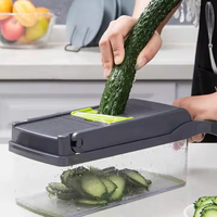 Pemotong Buah & Sayur Multifungsi Berbahan Plastik dengan Pisau Stainless Steel, Pengiris Kentang Manual, Parutan, Aman untuk Mesin Cuci Piring, untuk Penggunaan di Rumah