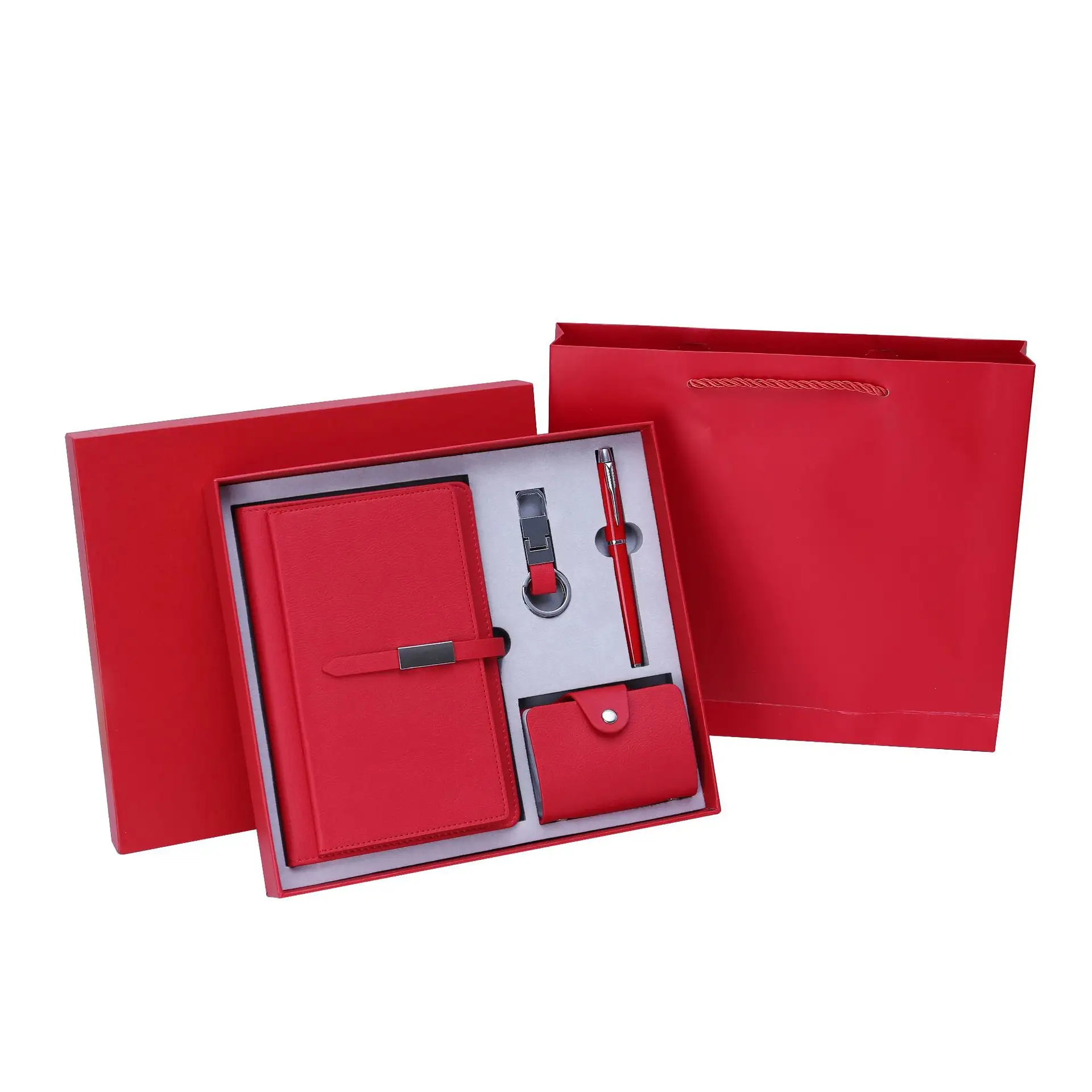 Werbe geschenke Luxus geschenke Leder Visitenkarte halter Notebook Schlüssel bund Stift Geschenk ideen einzigartige Corporate Geschenkset
