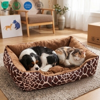 Lit pour animaux de compagnie lavable en coton, motif dessin animé, pour intérieur, OEM ODM, portable, doux et relaxant, pour chat et chien