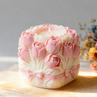 Bougie Pilier en Cire de Soja Sculptée en Forme de Tulipe 3D en Relief, Parfumée, pour Décoration d'Intérieur et Ornement de Table de Mariage, Vente en Gros