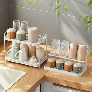 Double Layer Cup Holder Water Glass Storage Rack Drain <b>Tray</b> For Kitchen Desktop Organizing - Product Image 4
