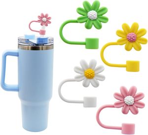Flower Silicone Straw Topper for <b>Cup</b> Dust-Proof Reusable 10mm 0.4in Tips Lids Multi-Design - Product Image 3