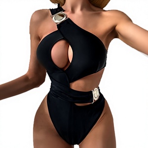 Maillot de bain une pièce PASUXI tendance en métal ajouré, couleur unie, pour femme, en Spandex/Polyester, séchage rapide, respirant, dos nu - Product Image 2