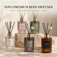 Diffuseur d'ambiance sans flamme NOVA personnalisable en verre premium 150 ml sans BPA, décoration d'intérieur haut de gamme, longue durée (6 mois)