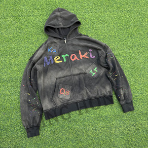 Minghong Fabricant Conception Graffiti Splash Street Pull zippé Sweat à capuche Boxy délavé imprimé de haute qualité - Product Image 4