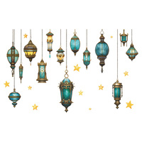 Décalcomanie murale lanterne étoile lune Ramadan fenêtre autocollant Kareem fête musulmane islamique décorations pour la maison Eid Mubarak Stickers muraux