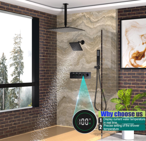 Système de douche à effet pluie double <span class=keywords><strong>HOMEDEC</strong></span> 16" + 6", robinet thermostatique à bouton-poussoir avec affichage de la température - Product Image 2