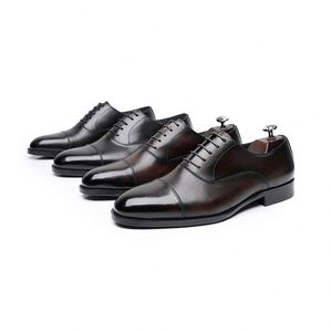 Chaussures Oxford britanniques classiques pour hommes en cuir de vachette véritable première couche, à bout carré, légères, respirantes, à trois empiècements, grandes tailles, idéales pour les soirées - Product Image 4