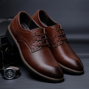 Chaussures en cuir véritable pour hommes, style britannique, tendance, formelles, à lacets, bout pointu, Derby, mariage, automne, motif uni, confort - Product Image 2