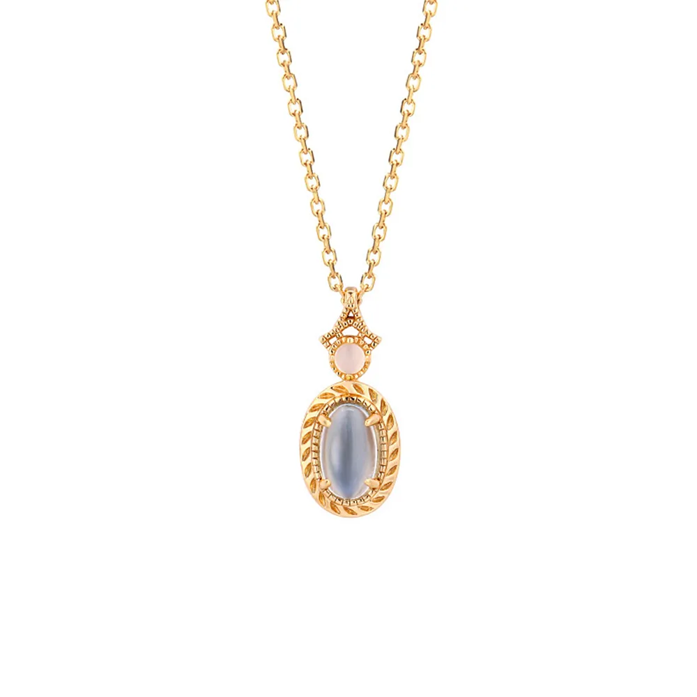 Collar de plata de ley 925 con gema en forma de huevo, gargantilla de Calcedonia azul con gema, color dorado