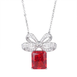 Elegant Dainty <b>Iced</b> <b>Out</b> 10*12mm High Carbon Diamond Jewelry Eco-friendly Copper Bow Pendant Necklace for Women Casual Wear - Product Image 1