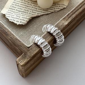 S925 plata esterlina Retro moda textura rayas pendientes estilo coreano diseño Simple versión coreana - Product Image 1