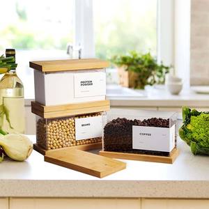 बांस खाद्य डिस्पेंसर रसोई भंडारण, सील खाद्य भंडारण बॉक्स अनाज चावल आटा आयताकार आकार - Product Image 6