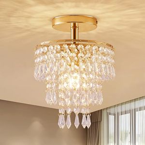 Petit lustre en cristal, luminaire de plafond encastré, gouttes de pluie en cristal, base E26, mini lustre idéal pour la chambre à coucher, le salon - Product Image 4