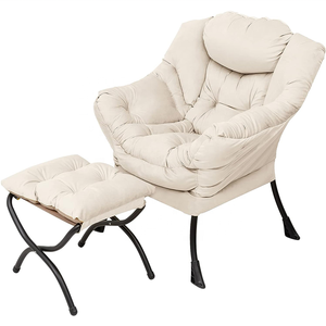 Chaise longue moderne bon marché canapé rembourré de loisirs groupe de lecture repose-pieds chaise d'angle <span class=keywords><strong>Beige</strong></span> petite chaise paresseuse avec repose-pieds - Product Image 1