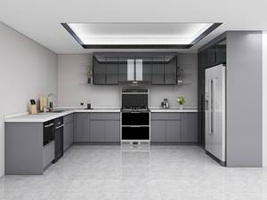 Meuble de cuisine îlot gris laqué brillant en contreplaqué à panneaux plats - Product Image 4