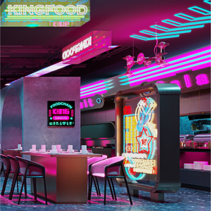 Diseño <span class=keywords><strong>de</strong></span> Interiores <span class=keywords><strong>de</strong></span> Restaurante Futurista Cyberpunk, Proyecto Llave <span class=keywords><strong>en</strong></span> Mano <span class=keywords><strong>de</strong></span> Bar y Espacio <span class=keywords><strong>de</strong></span> Comedor con Iluminación LED <span class=keywords><strong>de</strong></span> Neón Personalizada y Renderizado 3D - Product Image 1