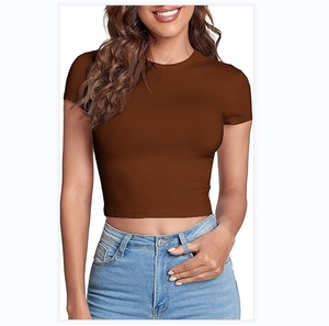 T-shirt sportiva <span class=keywords><strong>attillata</strong></span> a maniche corte <span class=keywords><strong>nera</strong></span> a girocollo in tinta unita sublimata Top raccolto all'ingrosso di alta qualità - Product Image 4