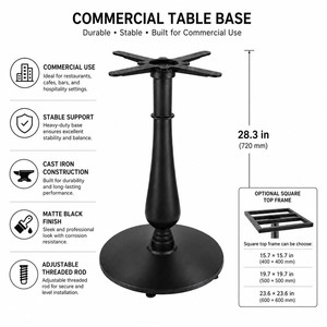 Base de table commerciale moderne en fonte, noir mat, hauteur réglable 28,3 cm, tige filetée, pour restaurant, café, bar, prix DDP USA - Product Image 1