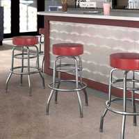 Tabouret de bar pivotant moderne chromé style ferme avec dossier, cadre métallique rétro à double anneau, rotation à 360 degrés, pour bar à domicile et usage commercial