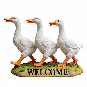 Letrero de Bienvenida de Resina para Exteriores con Diseño de Familia de Patos, Linda Estatua de Ganso para Decoración de Jardín o Porche, Figura de Animal Resistente a la Intemperie para Decoración Rústica - Product Image 2
