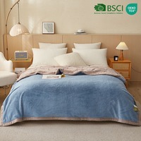Couverture double couche en fourrure de lapin teinte bleu, en polaire jacquard douce et moelleuse, pour lit et canapé, idéale pour l'hiver, vente en gros et approvisionnement en vrac