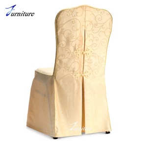 Housse <span class=keywords><strong>de</strong></span> <span class=keywords><strong>chaise</strong></span> <span class=keywords><strong>de</strong></span> banquet en jacquard or champagne avec nœud décoratif et jupe plissée pour <span class=keywords><strong>mariage</strong></span>, hôtel, événement - Product Image 4