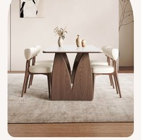 Table à manger en bois massif de style américain, nouveau modèle 2025, avec plateau en dalle de roche, idéale pour les petits appartements, au design mid-century.